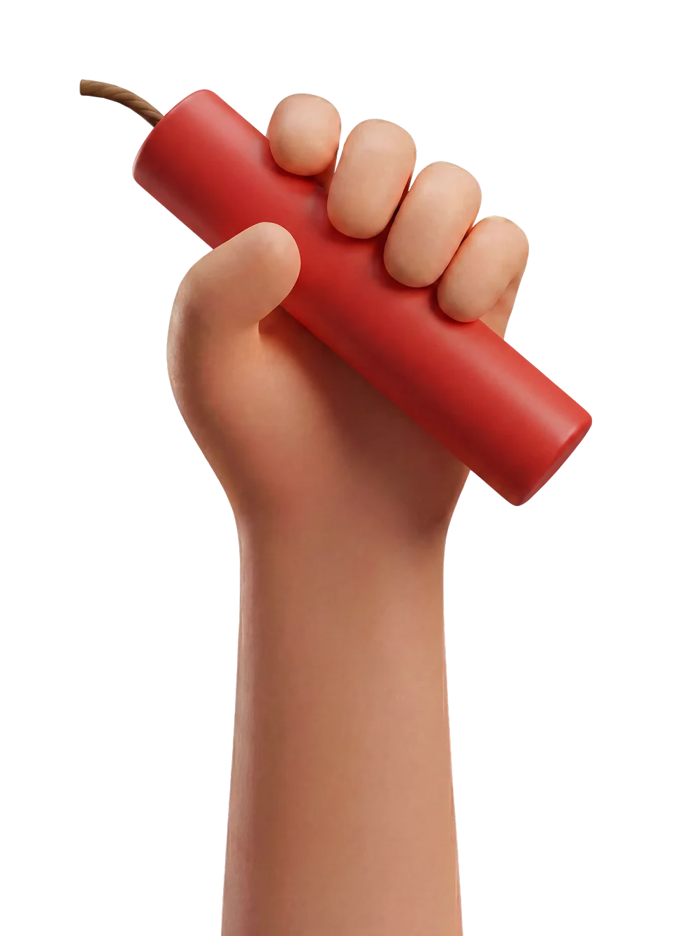 3D illustration of a hand gripping a red stick of dynamite