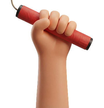 3D illustration of a hand gripping a red stick of dynamite