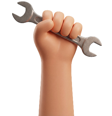 3D illustration of a hand gripping a metal wrench